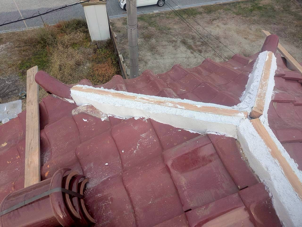 加古川市　棟漆喰の施工状況